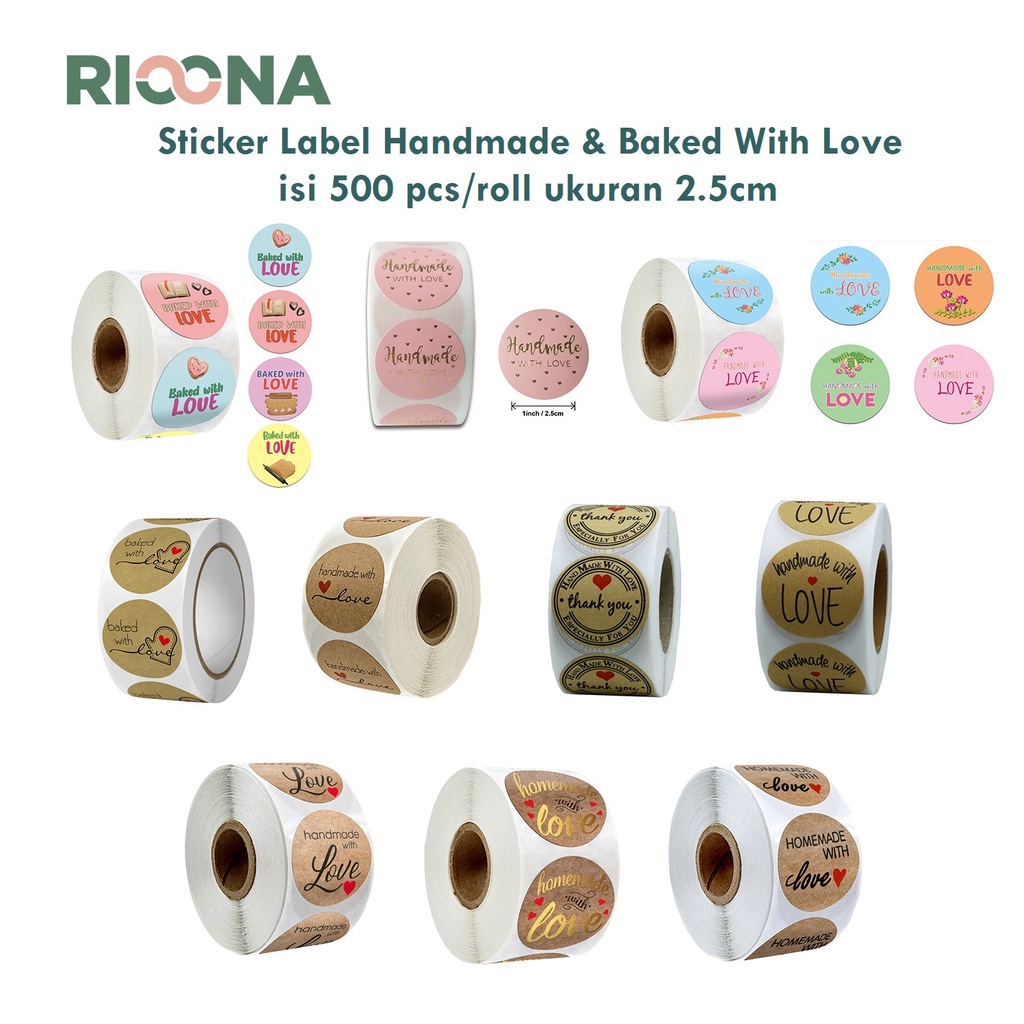 

500 pcs Stiker Label Handmade with Love Stiker Label Bakery Baked With Love Stiker Label Thank You