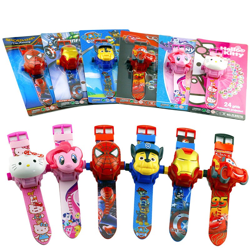 [ready stock]Jam tangan anak jam tangan laser proyektor boneka kepala jumbo karakter avengers 8527