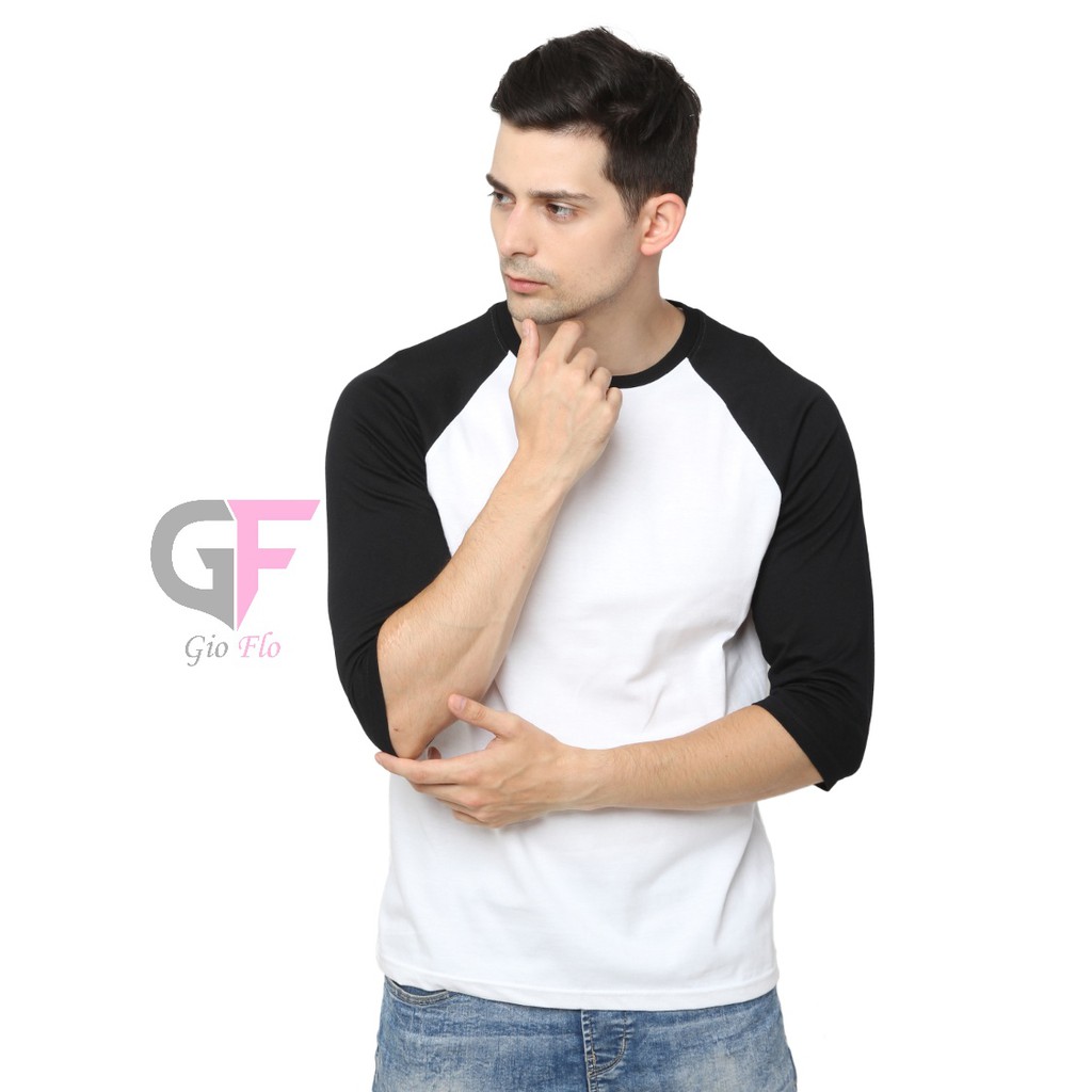 GIOFLO Kaos Simple Keren Tshirt Raglan Pria Smart Kasual Putih Hitam / POL 26