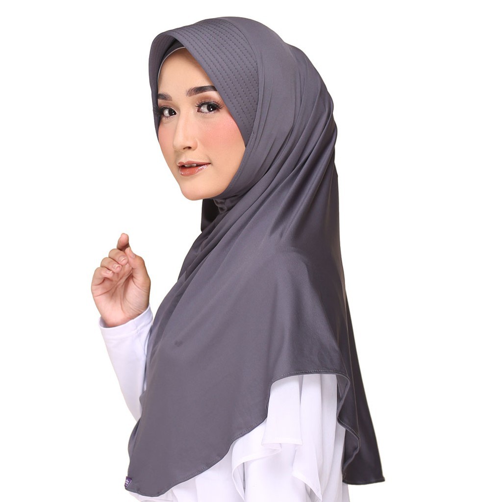 Hijab Elzatta ori jilbab bergo instan bahan jersey zaria casual polos tanpa serut hijab bergo sport hijab kerudung instan bergo elzatta-Abu tua-810