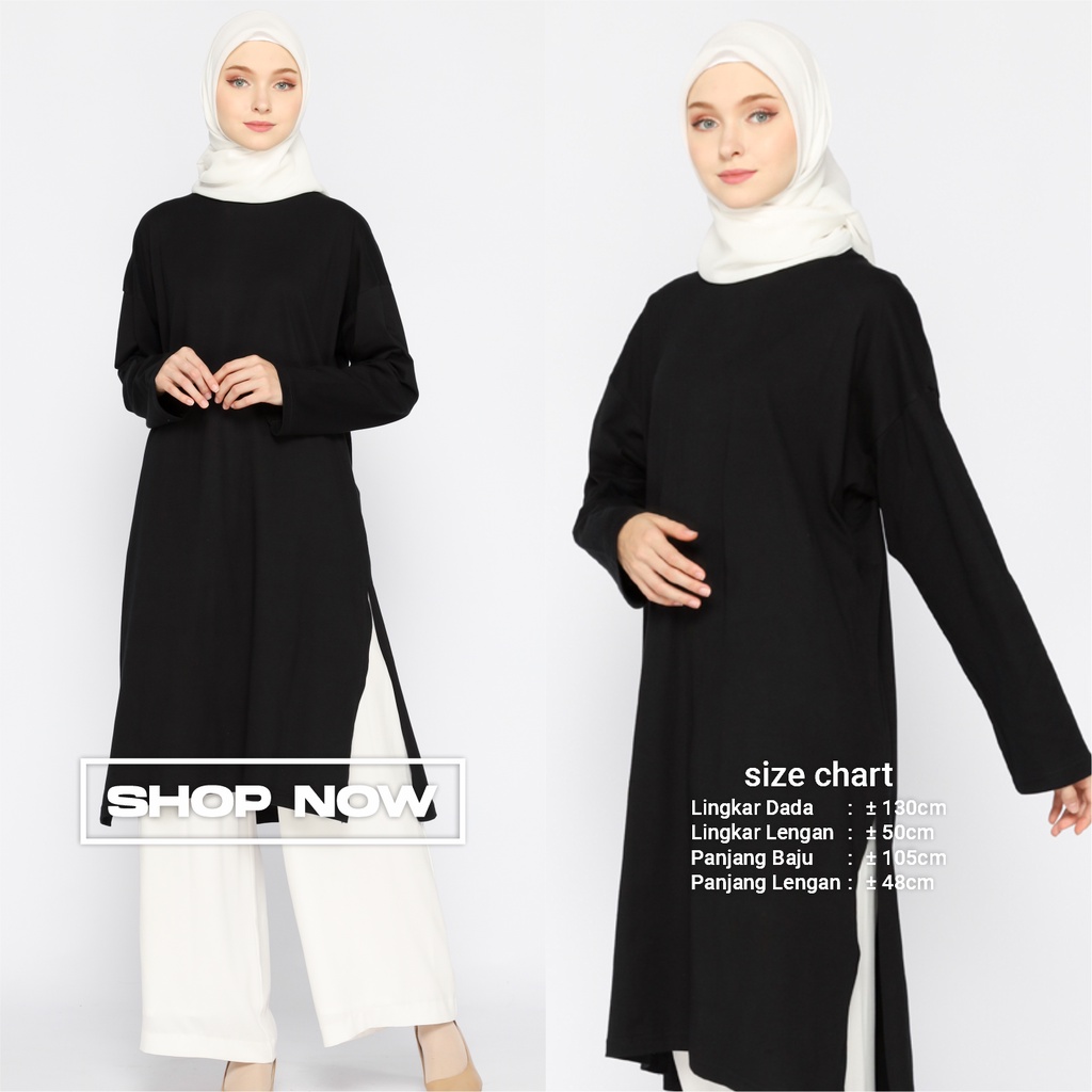 Tunik Wanita Kaos Muslimah Oversize LD 130 Hitam FemonRitch