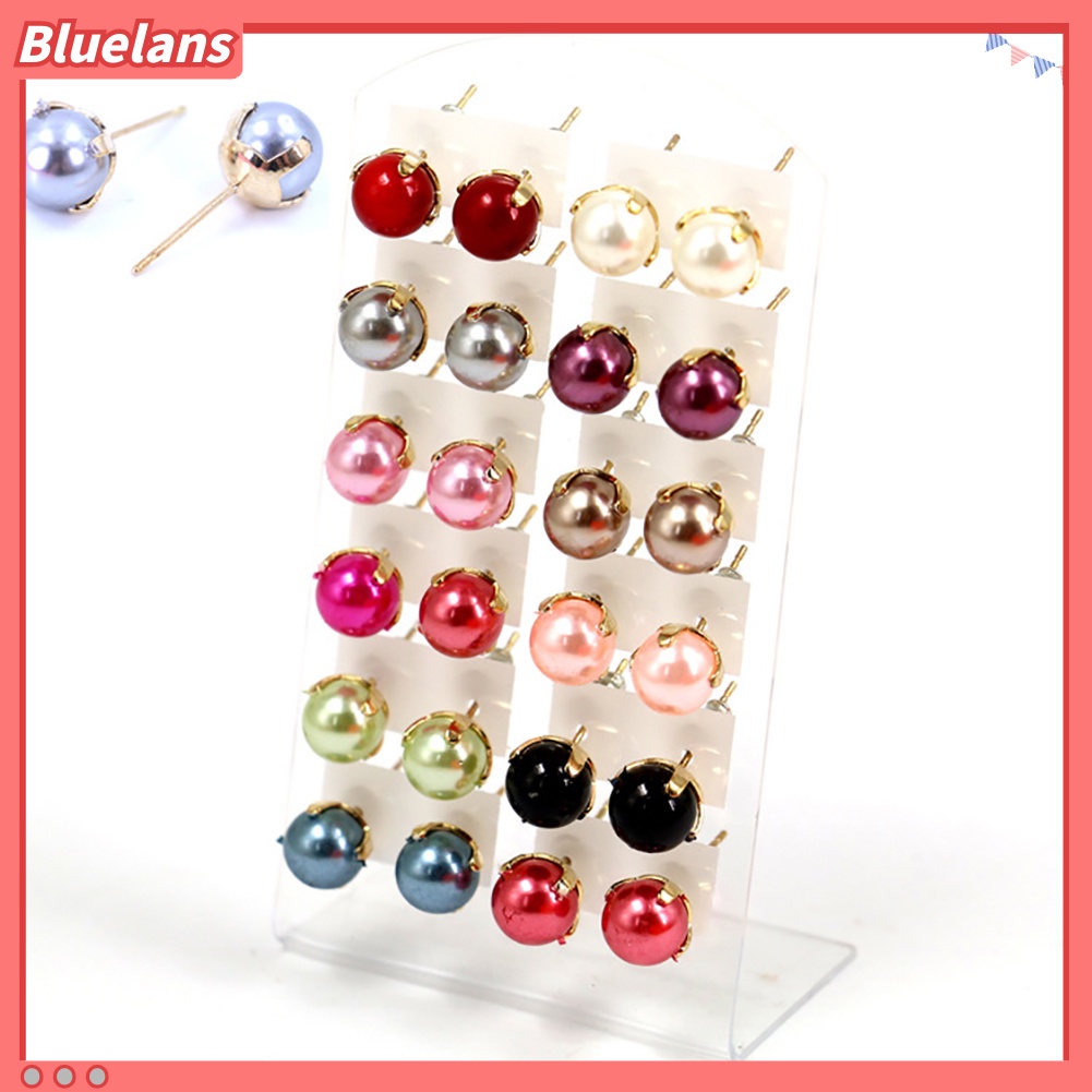 Bluelans 12 Pairs Elegant Earrings Round Faux Pearl Jewelry Women Party Ear Studs Set