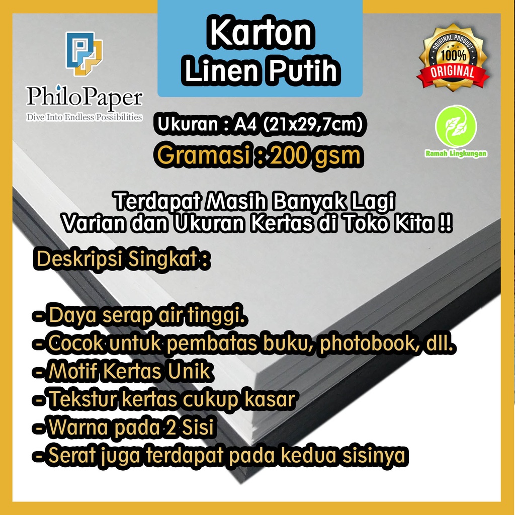 

Karton Linen Putih 200 Gsm A4