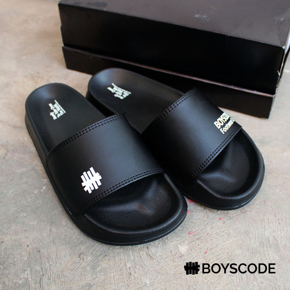 Sendal Selop Pria Distro Boyscode Footwear Co. Original Fullblack / Sendal Slide Pria