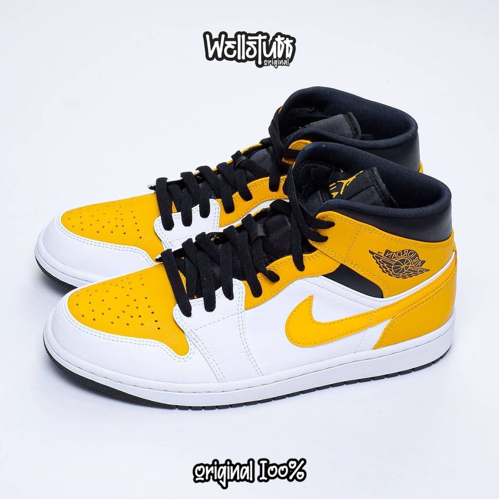 Sepatu Original Nike Aj 1 Air Jordan 1 Mid University Gold 554724-170