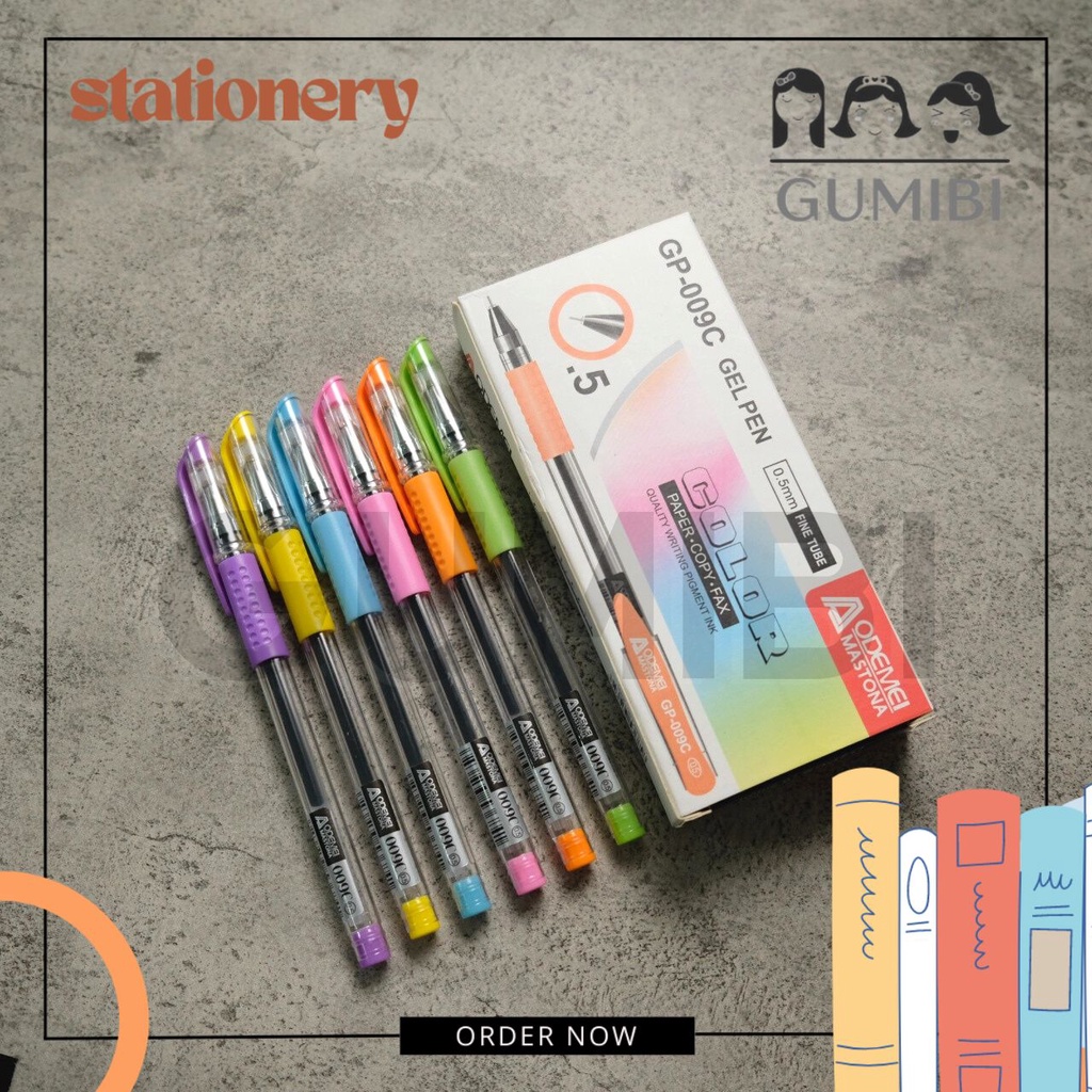 

12 PCS PULPEN MIMI MASTONA GEL MULTICOLOR TINTA HITAM
