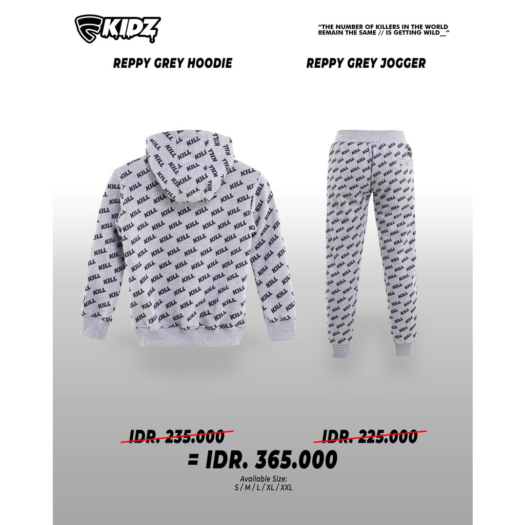 PAKAIAN SETELAN 1 SET ANAK ANAK HOODIE + JOGGER FRIDAY KILLER | REPPY GREY HOODIE + JOGGER SET