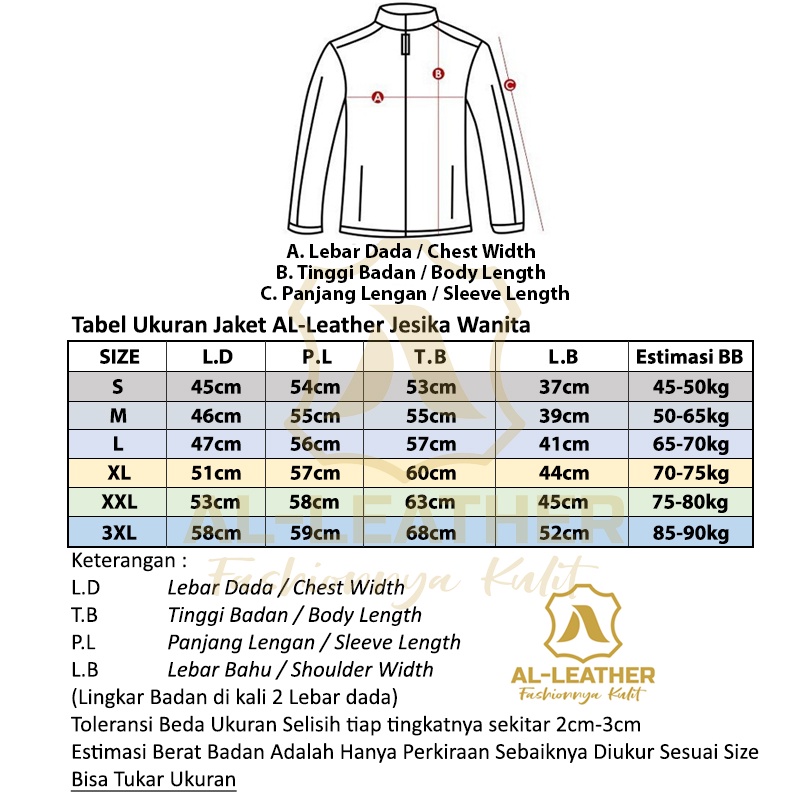 AL-Leather Premium Jaket Kulit Wanita Crop Jesica Elegant Hitam Coklat Moka Merah M L XL XXL 3XL-2