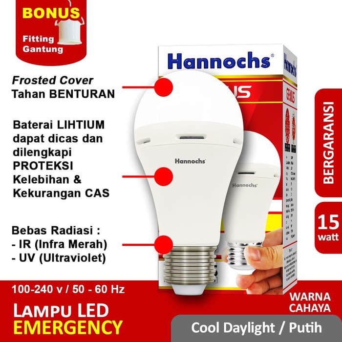 HANNOCHS Lampu Led Emergency Genius 15 Watt / Lampu LED AC/DC / Lampu Darurat