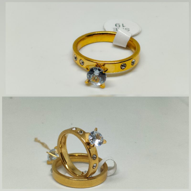 cincin titanium gold untuk wanita model permata satu besar---cc736/3