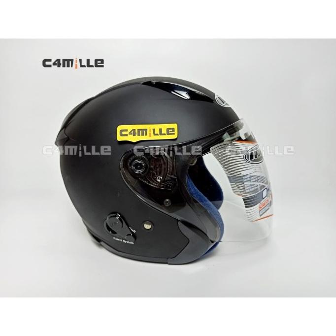 PROMO HELM INK METRO SOLID BLACK DOFF DOUBLE VISOR HALF FACE HITAM DOP / HELM HALF FACE