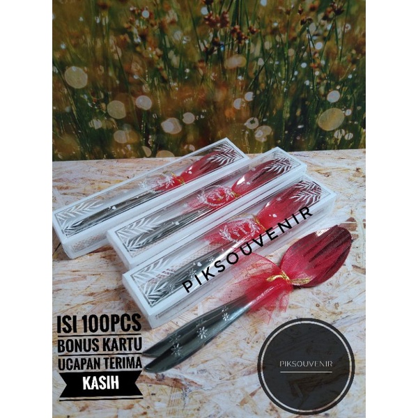 Souvenir 50 Pcs Sendok Garpu Makan Tile Kemasan MIKA MOTIF Sovenir Pernikahan Murah Besar