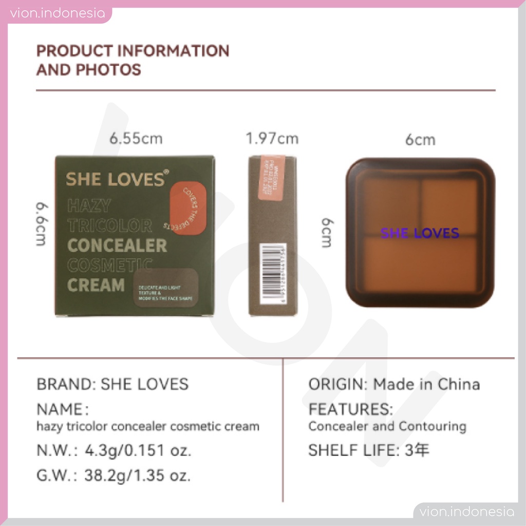 KACHI - SHE LOVES Hazy Tricolour Concealer Cosmetic Cream Penyamar Original Sheloves SL025