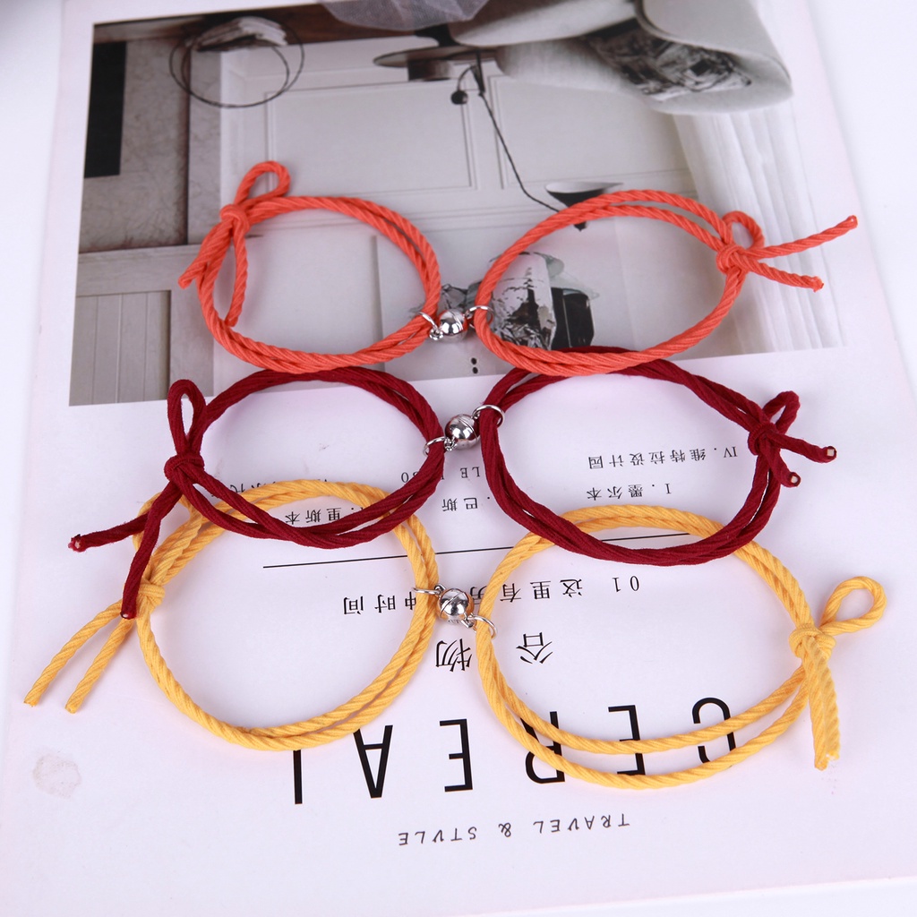 2pcs Gelang Tali Kepang Magnetik Handmade Dapat Disesuaikan Untuk Pasangan