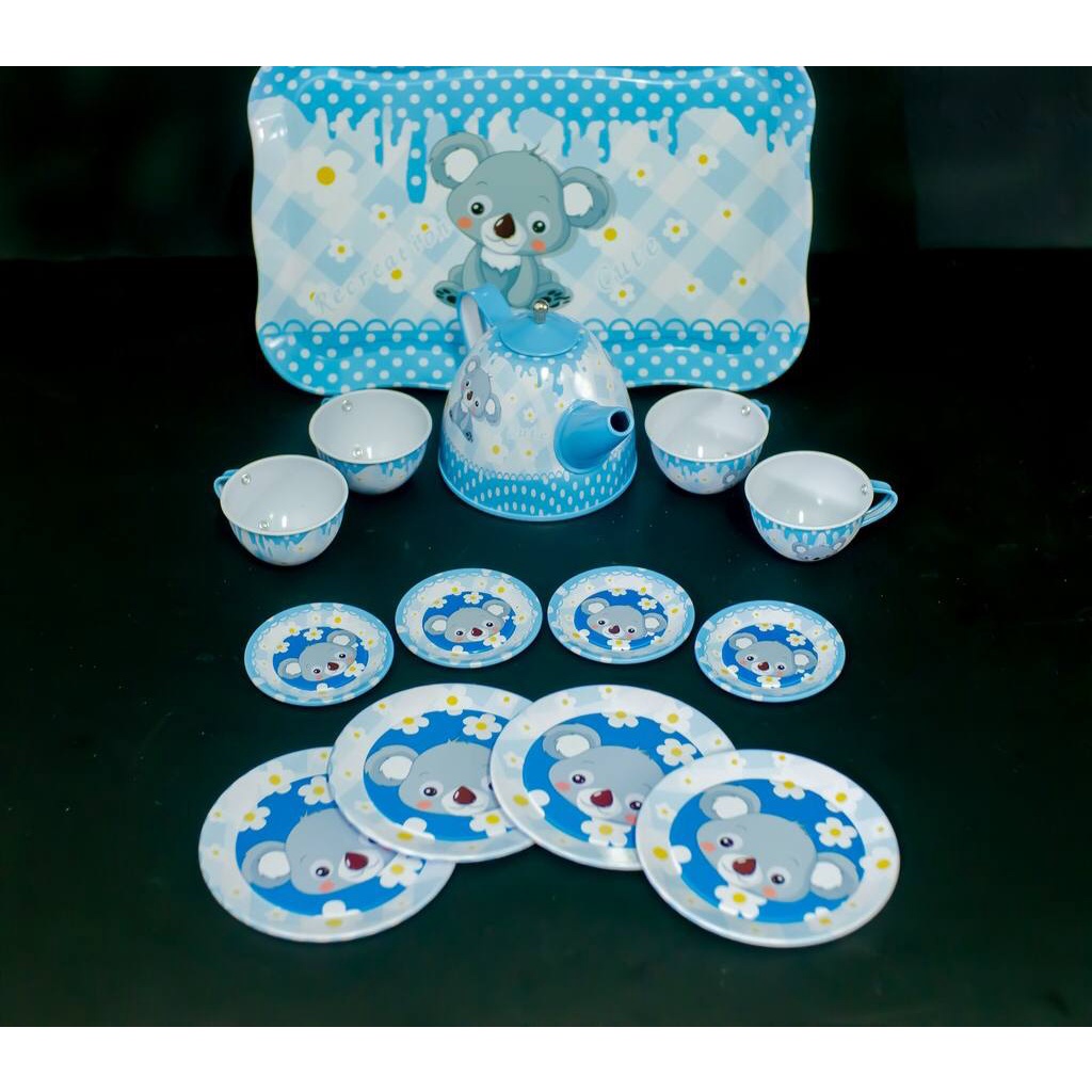 Edukasi Tinplate Tea Set - Mainan Teko Teh Cangkir dan Piring Kaleng