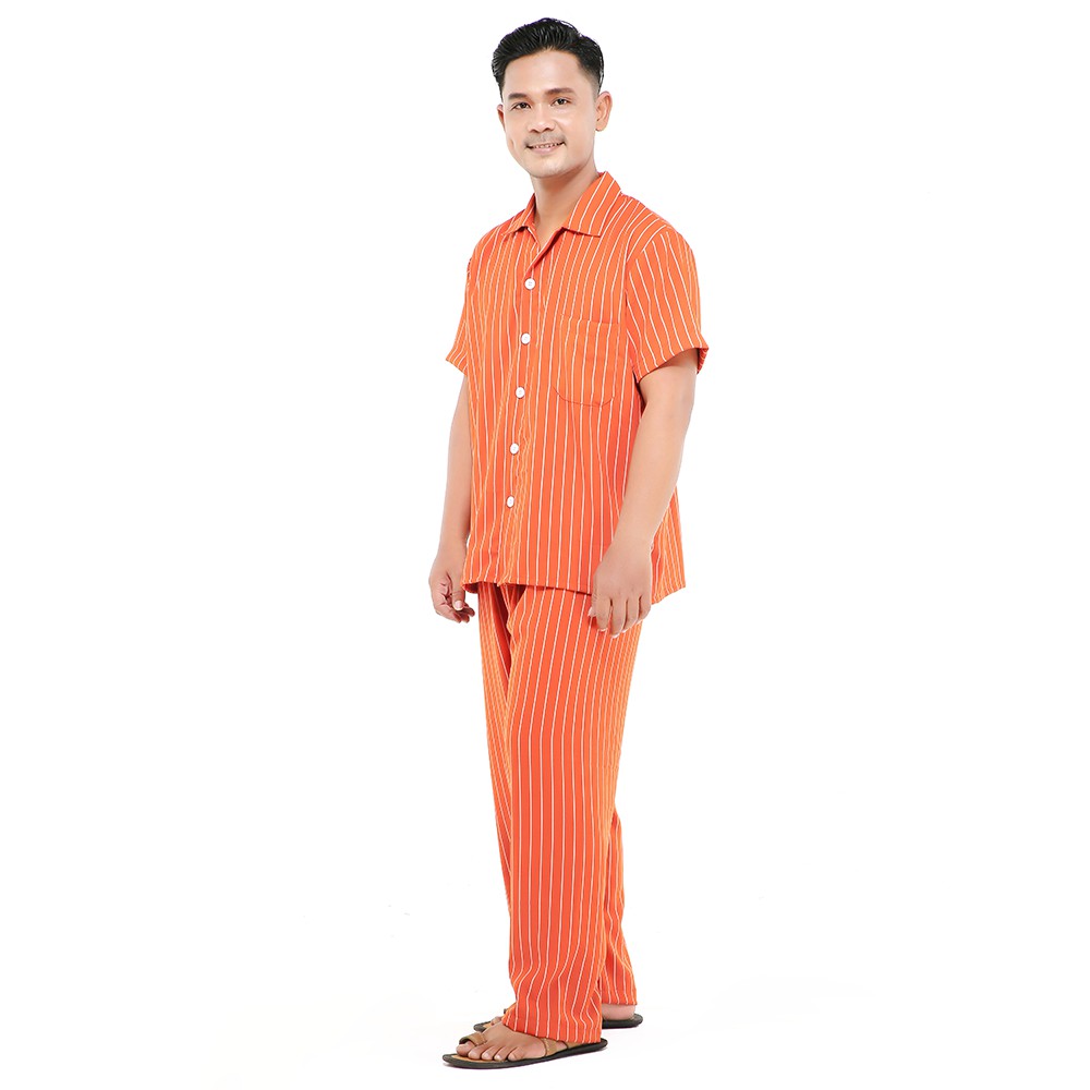 Zavyn Setelan Piyama Couple Setelan Kemeja Salur Orange