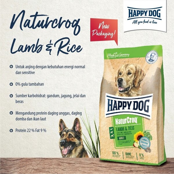 Happy Dog Naturcroq Adult Lamb &amp; Rice 1kg 1 kg Makanan Anjing Happydog