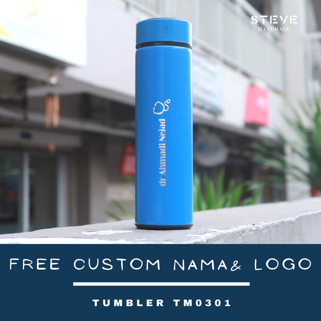 Botol minum stainless termos vacuum tumbler travel mug TM0301 Blue Custom Tahan Air Panas dan Dingin