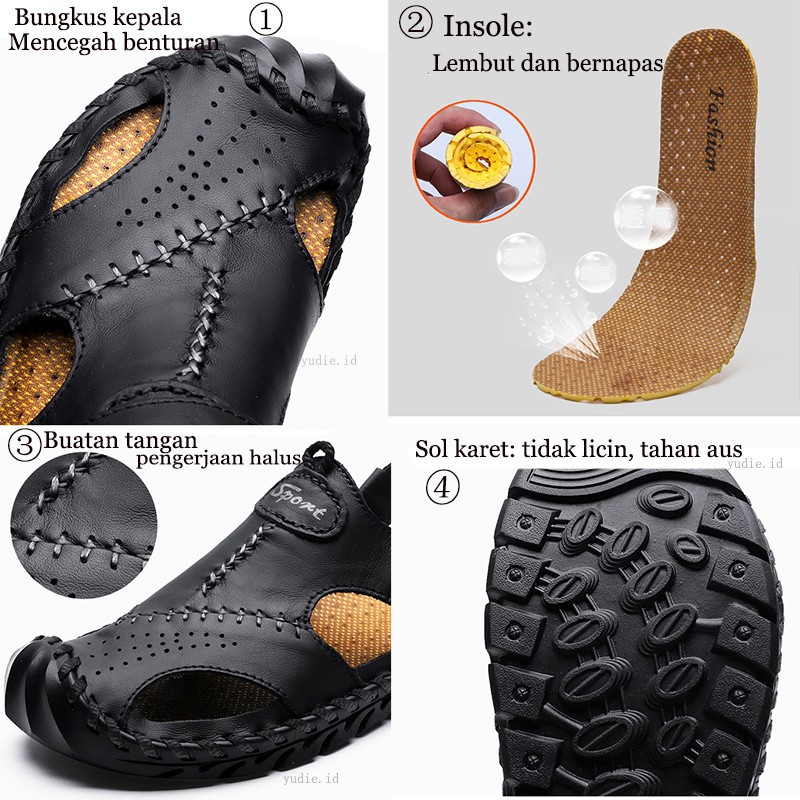 Sandal kulit pria Sandal pria  Sandal Slide pria Sandal Pantai 【Dua cara untuk dipakai】Sepatu buatan tangan