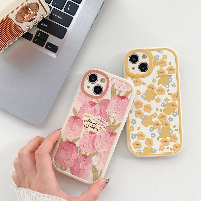 Nice Pink Tulip Soft Case iP iPhone 11 12 13 Pro Max 6 6S 7 8 + Plus X XR SE 2020 XS Max Yellow Little Flower Casing