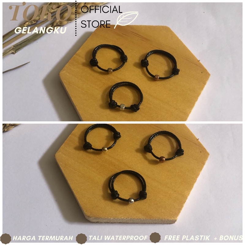 Cincin Minimalis Bulat Kotak / Cincin Adjustable Viral Tali Tipis Minimalis Wanita Peria/ Tali Waterproof kuat hitam / Cincin Hits Kekinian ala vintage Estetic / Cincin Murah Termurah