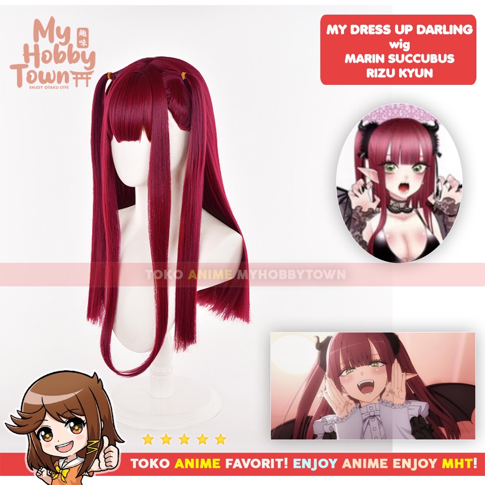 Wig Cosplay Anime My Dress Up Darling : Marin Kitagawa Succubus Rizu Kyun Rambut Palsu