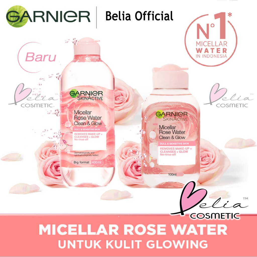 ❤ BELIA ❤ Garnier Micellar Cleansing ROSE Water 100 mL | 400 mL BPOM Halal Make up Remover Glow