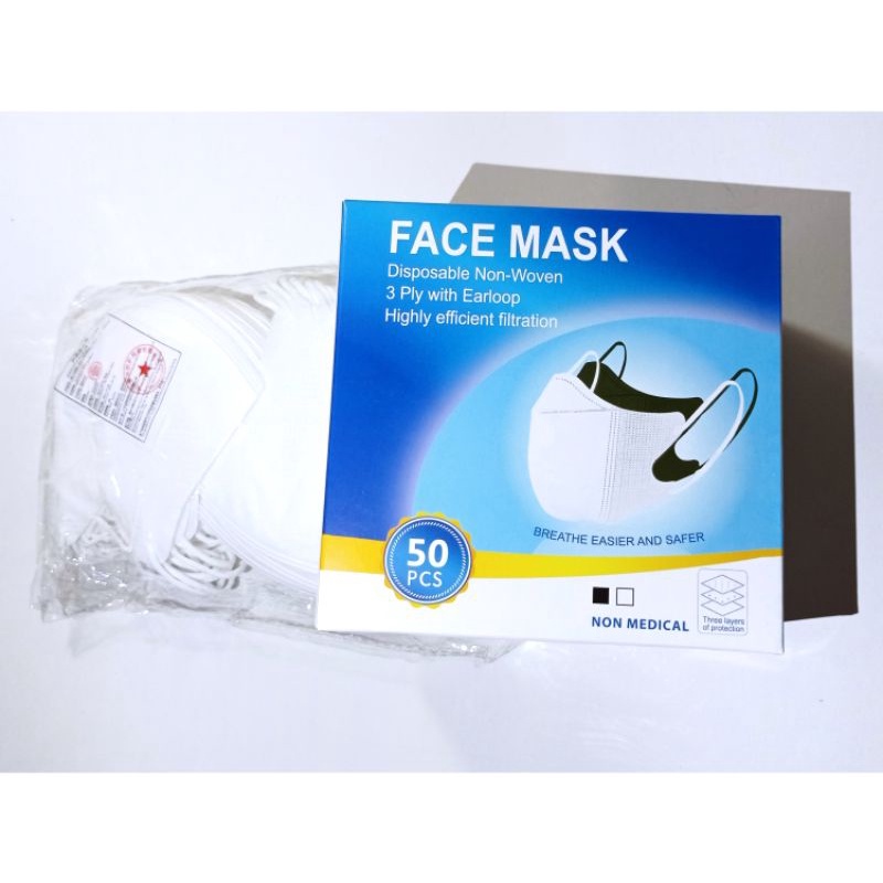 50 PCS Masker Duckbill Putih Hitam 3 Layer Ply - Face Mask Disposable