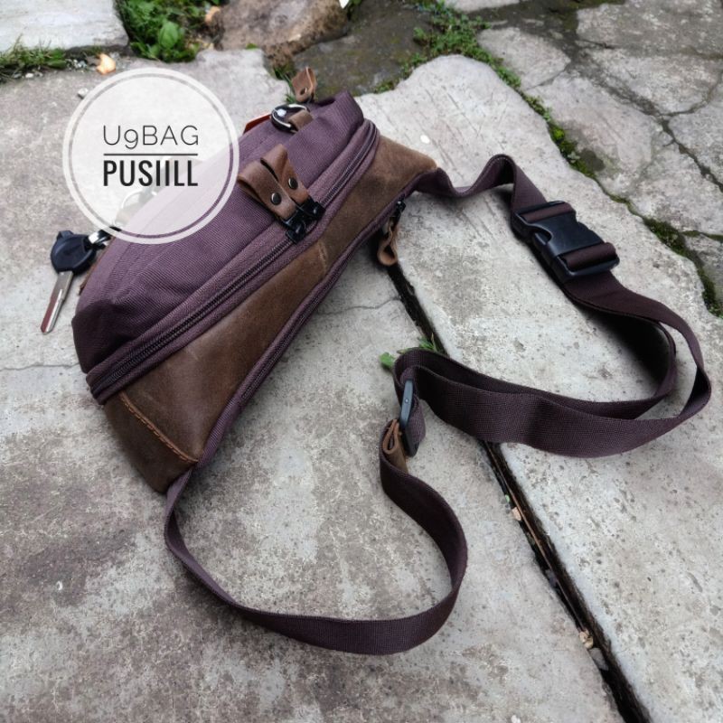 Waistbag/shoulderbag/Pusiill AM0.3 coklat/kulit asli dengan kombinasi courdura/pria&amp;wanita