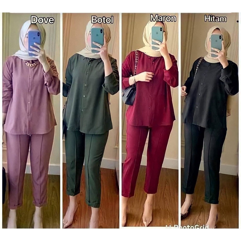 BISA COD || One Set Nabila Setalan Kemeja Wanita || Setelan Kemeja Dan Celana Wanita Terlaris || Setelan Baju Kantor Wanita