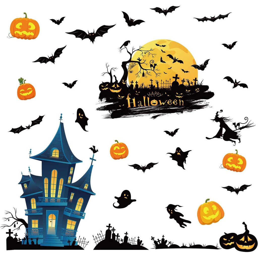 4pcs Stiker Desain Istana Kelelawar Untuk Dekorasi Pesta Halloween