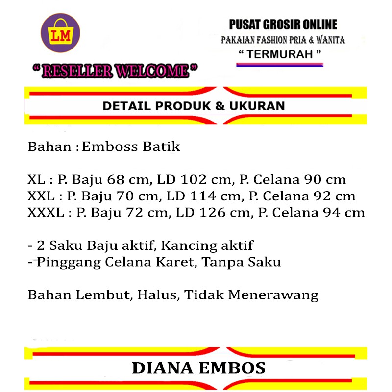 TERMURAH TERLARIS Setelan Baju &amp; Celana Wanita Muslim Set DIANA EMBOSS LMS 22652-22660 TERBARU