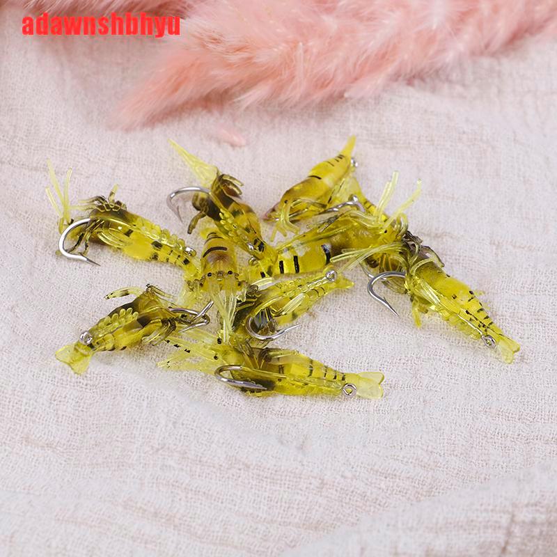 10 Pcs Umpan Pancing Soft Bait Bentuk Udang Dengan Kail