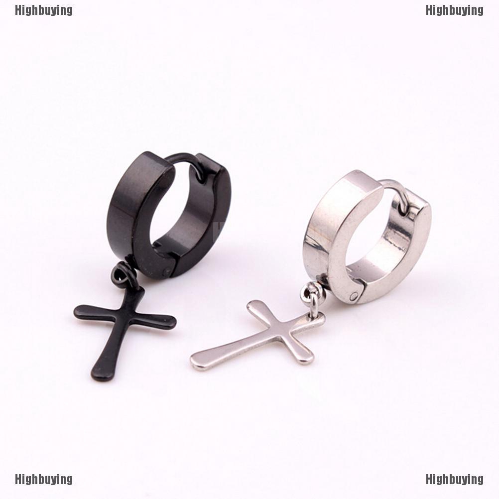 1pc / 2pcs Anting Klip Bahan Titanium Steel Bentuk Salib Untuk Pria