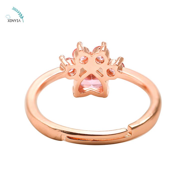 Cincin Lucu Kartun Pembukaan Adjustable Cat Paw Print Cincin Perhiasan Tembaga Dilapisi Wanita