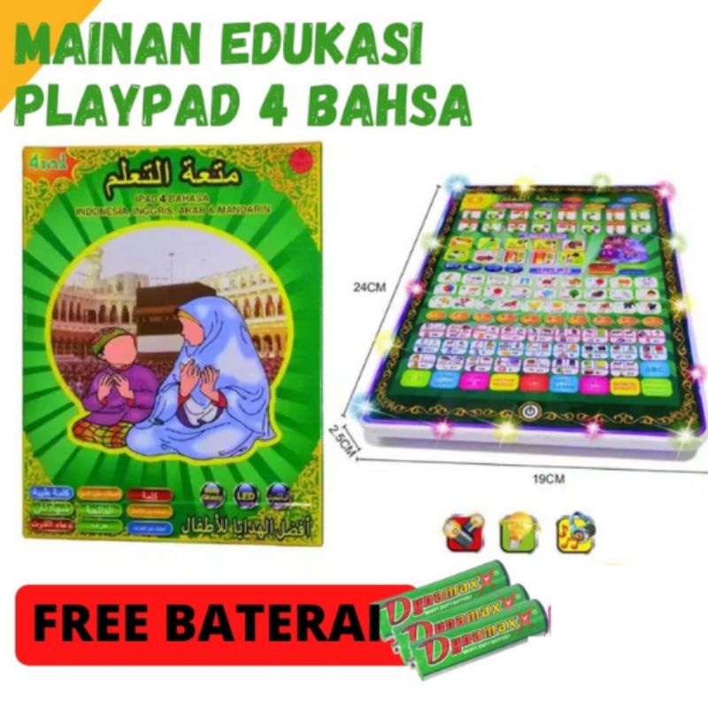 [ FREE BATERAI 3 PCS ] Mainan Edukasi Playpad 4 Bahasa / Playpad Muslim 4 Bahasa