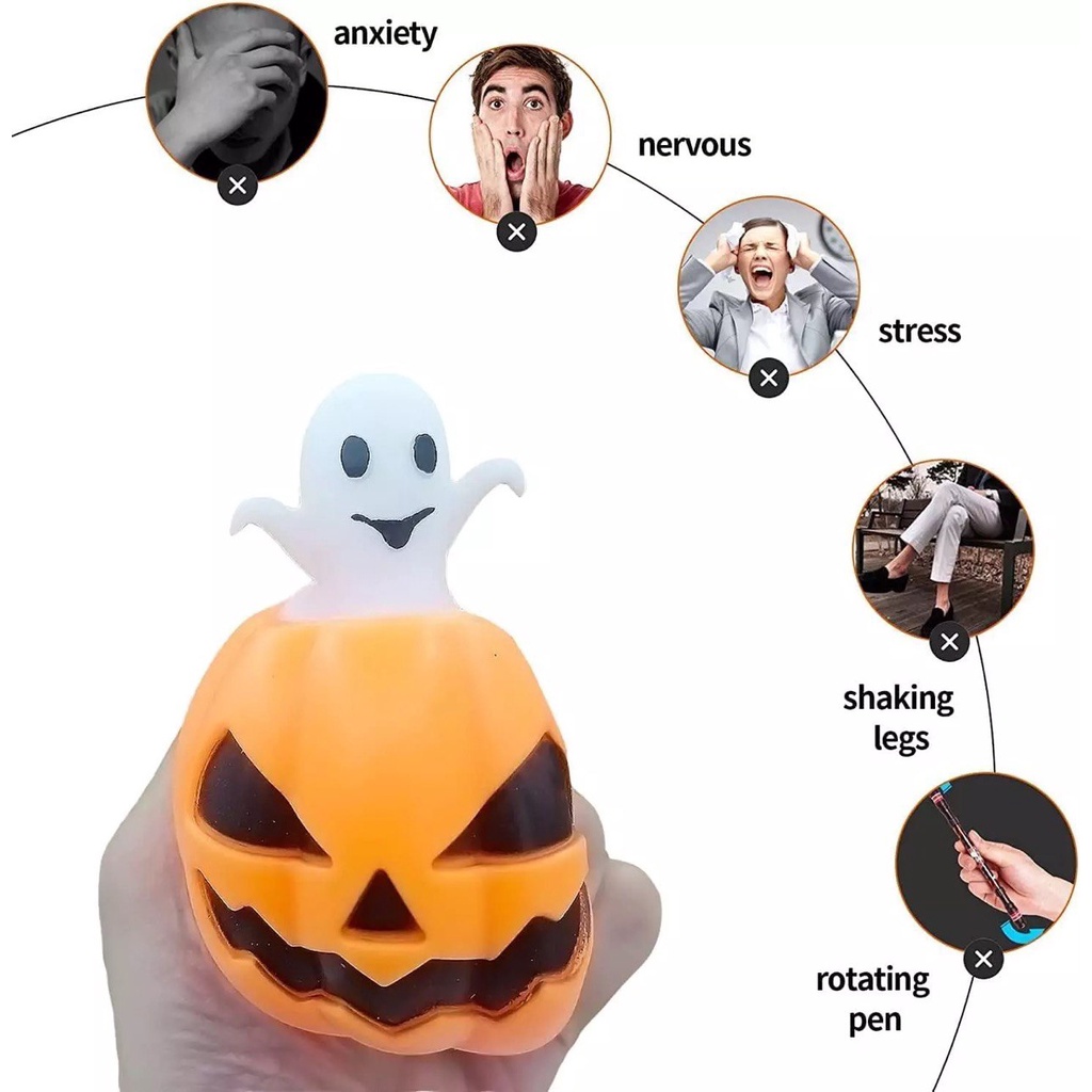 Squishy Pumpkin Pumkins Labu Halloween Stress Ball Fidget Toys Mainan Anak Pop It Sensory ADHD Splat Toy