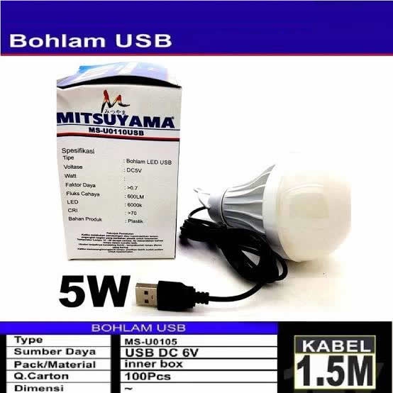 Lampu Emergency Lampu Darurat Mitsuyama MS-U0105USB DC 5V 5 Watt Kabel USB 1.5 Meter Original