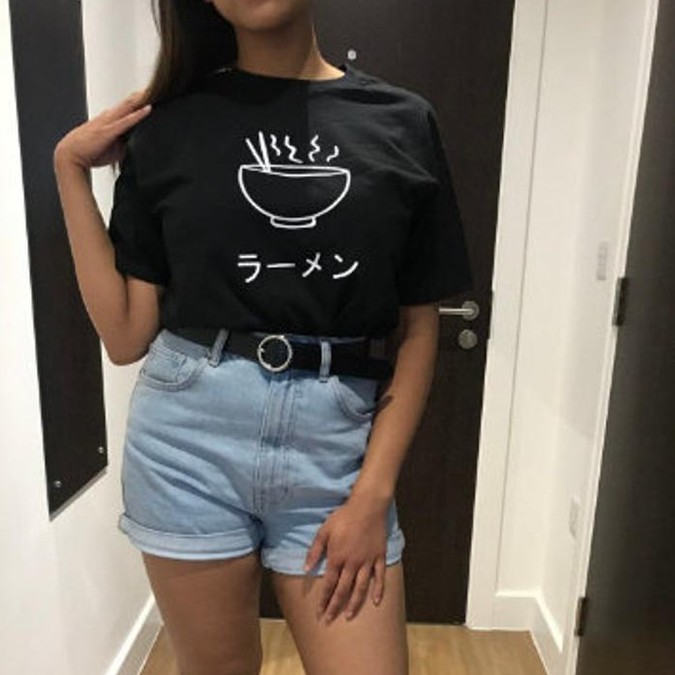 Tshirt Ramen Line Art japan Kanji Kaos Anime Manga Food Theme Japanese Style Wibu Otaku Unisex