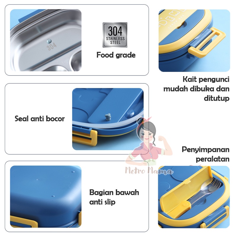 Kotak Makan Anak sekolah LUNCH BOX SET STAINLESS STEEL 304 Ada Kotak