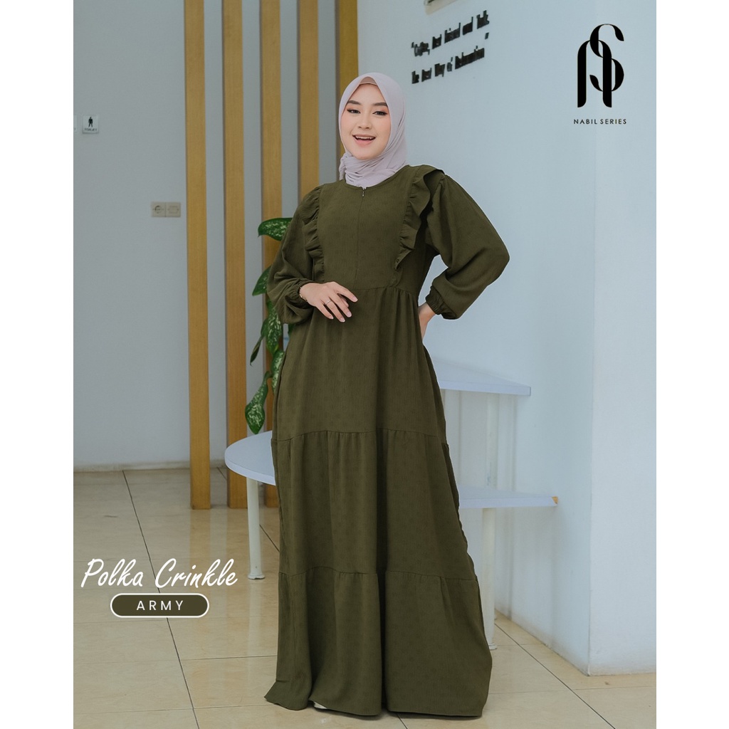 Polka Crinkle Dress ORI NABIL SERIES Bahan Crinkle Airflow Motif Polkadot