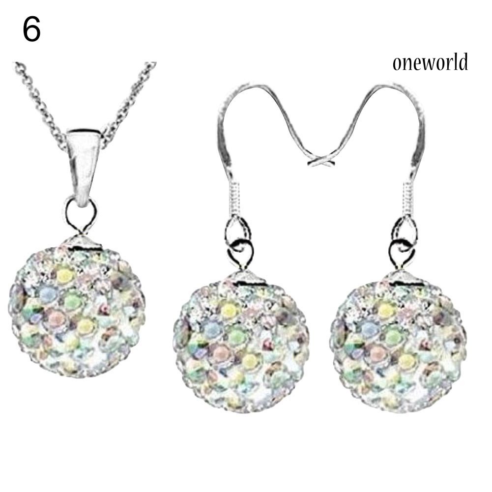 OW@ 2Pcs/Set Women Ball Shaped Charm Rhinestone Hook Earrings Necklace Jewelry Gift