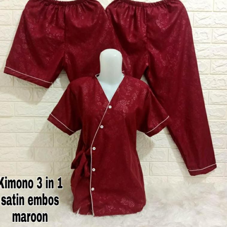 BAJU TIDUR WANITA / PIYAMA WANITA  3IN1 KIMONO TERMURAH MOTIF