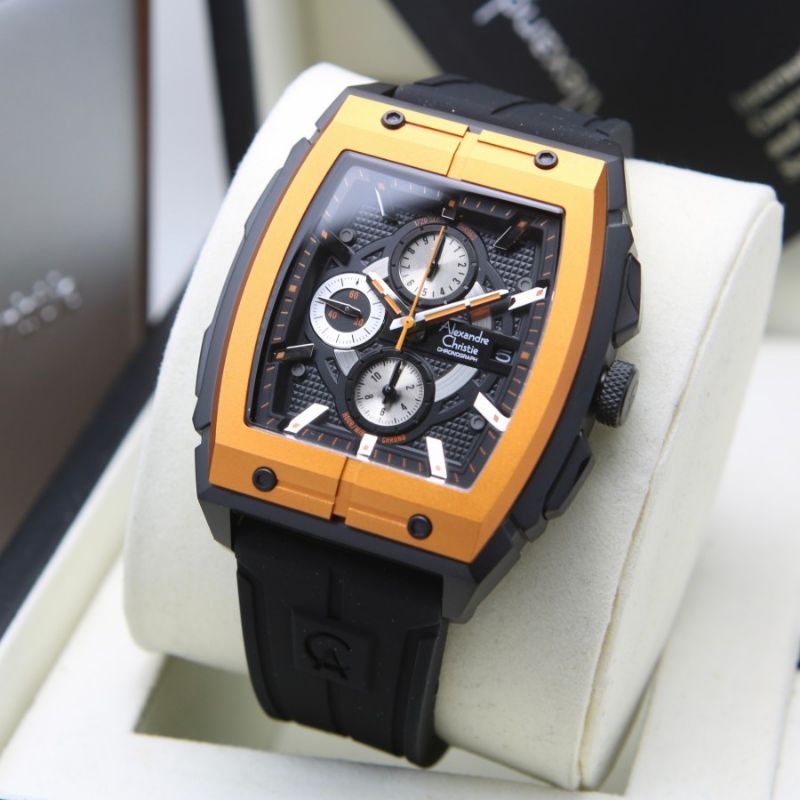 J TANGAN PRIA ALEXANDRE CHRISTIE AC 6598 BLACK YELLOW ORIGINAL