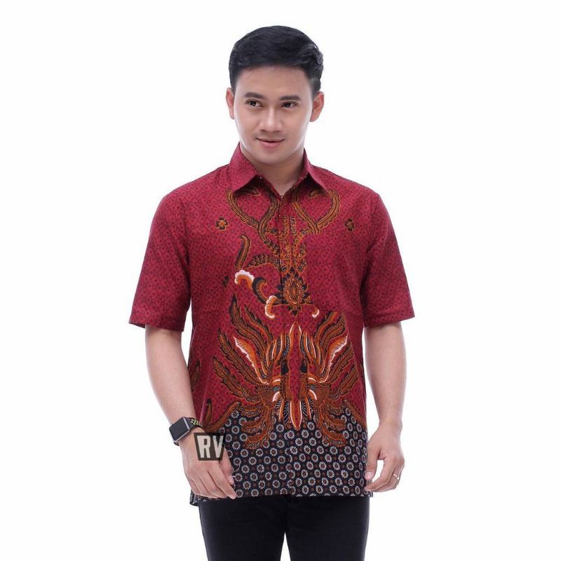 Kemeja baju batik pria hem 1234-Hem rowo merah