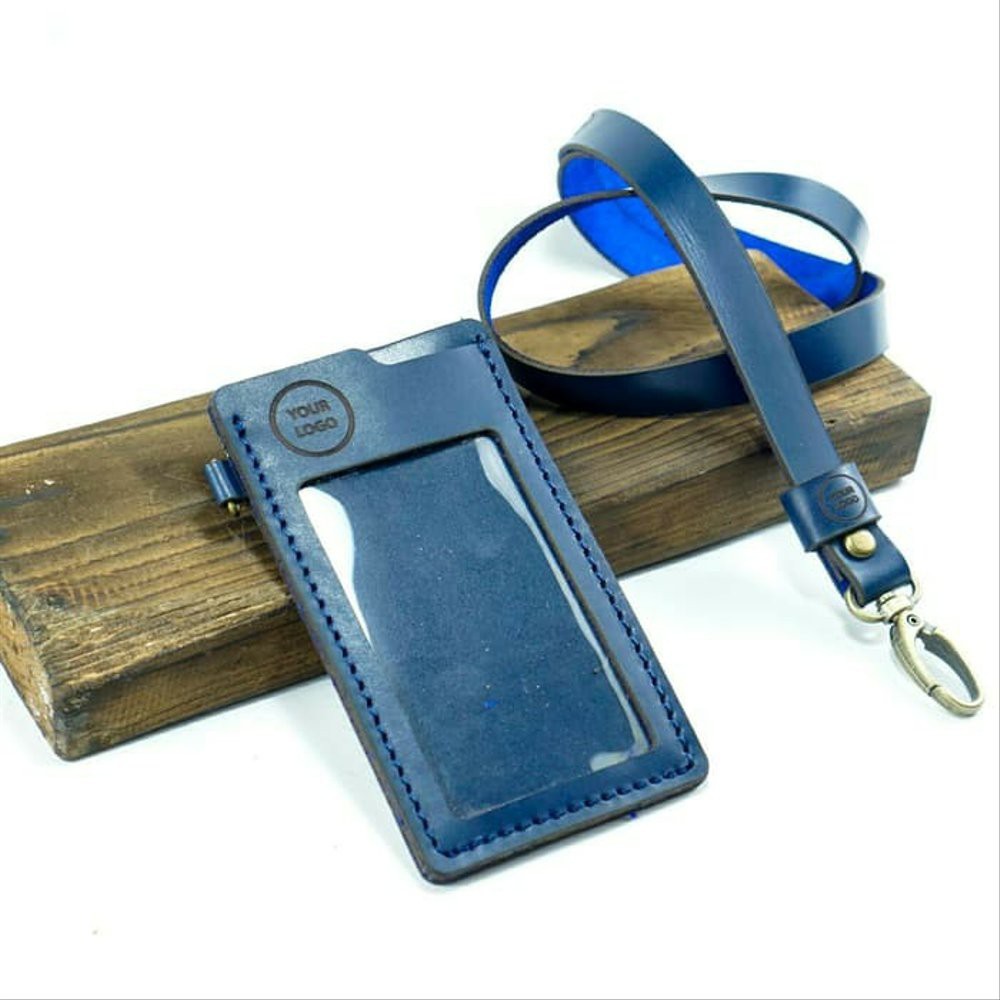 

ID Card Holder Kulit Custom Nama & Logo Model BASIC Warna BIRU