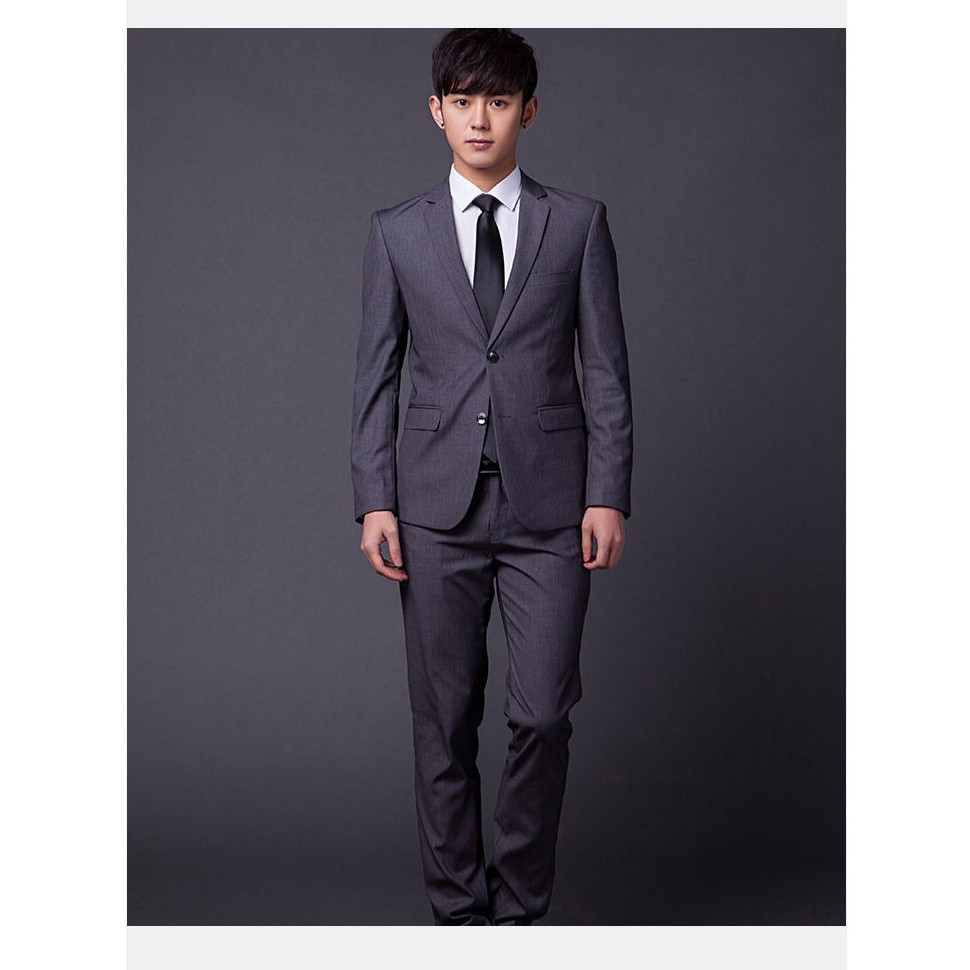 SETELAN JAS FORMAL PRIA / JAS KANTOR SLIMFIT NEW STYLE GREY 4IN1 HIGH TWIST LEBIH HEMAT