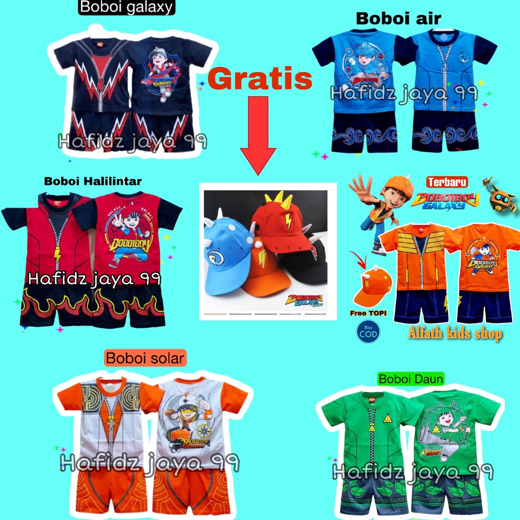 SETELAN BAJU KOSTUM BOBOIBOY ANAK SET TOPI / STELAN BOBOBOY ANAK LAKI-LAKI GRATIS TOPI / BOBOBOI / B