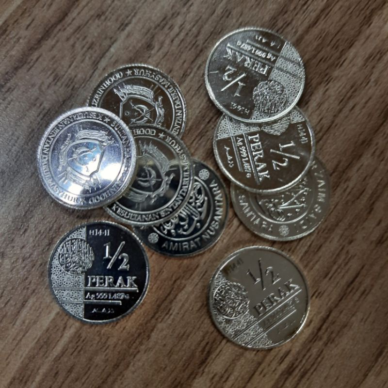 Koin Nisfu Dirham 0,5 0.5 1/2 Perak Murni Wakala Cocok sebagai Mahar Mas Kawin Nikah dengan Kapsul C