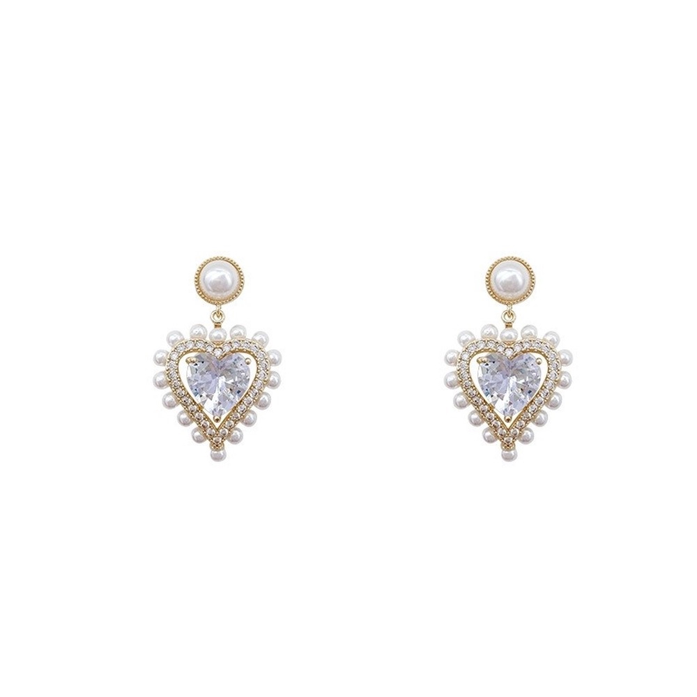 Anting Tusuk Gantung Temperament Desain Hati Hias Zirconmutiara Gaya Retrobarok Cantik Untuk Wanita